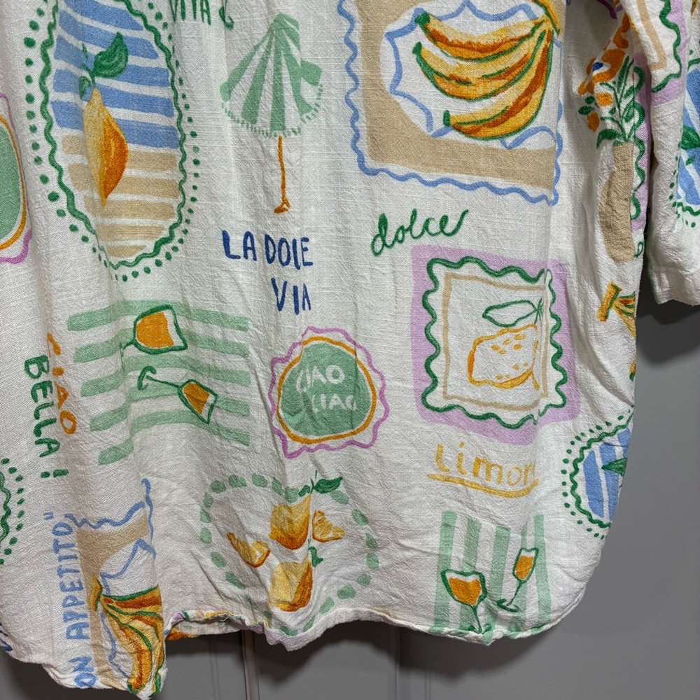 Label of Love Women's Shirt Size M Linen Blend Colorful Graphic 3/4 sleeves - Picture 8 of 15